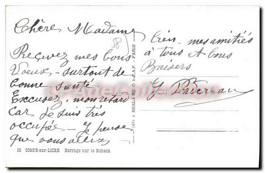Barrage sur le Nohain — Cosne-sur-Loire — éditeur C.A.P. n° (47) — Verso