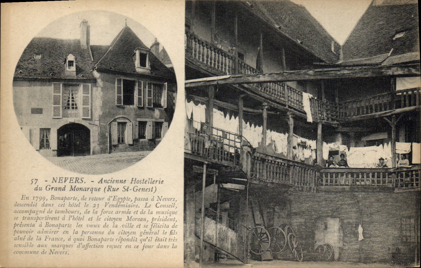 Nevers - Ancienne Hostellerie du Grand Monarque (Rue St-Genest) — Bonaparte en 1799 — Éditeur non visible