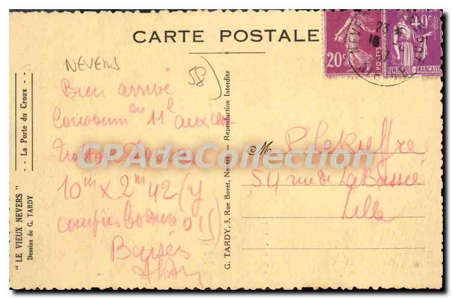 La Porte du Croix — Nevers — éditeur G. Tardy, n° 58 — Verso