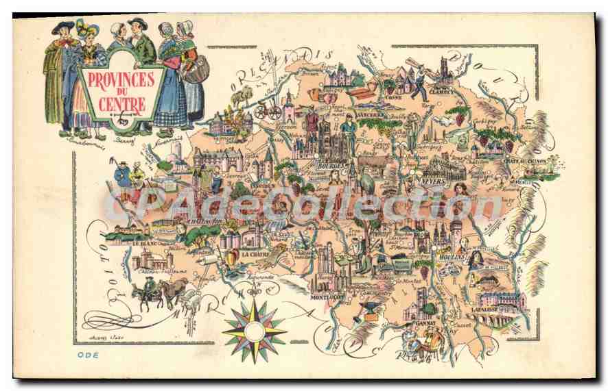 Provinces du Centre — carte illustrée — Jemappierre, Paris - Recto