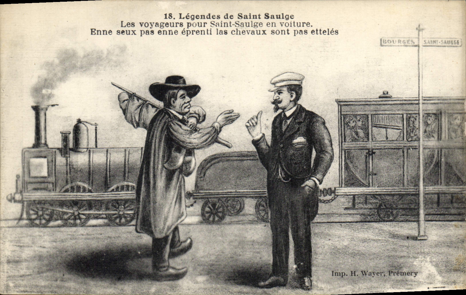 CPA Saint Saulge En Voiture légendes locomotive