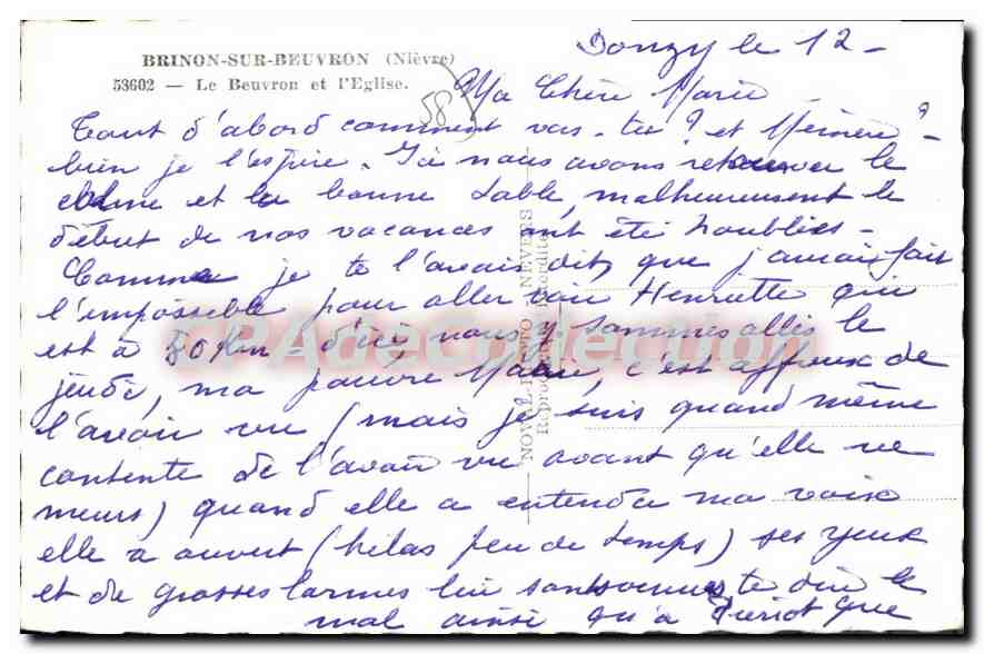 CPA Brinon Sur Beuvron Le Beuvron Et I'Eglise — Back