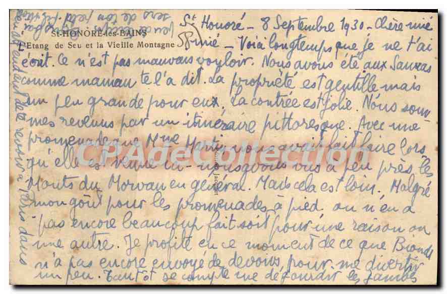 CPA St Honore Les Bains étang de Seu — Verso