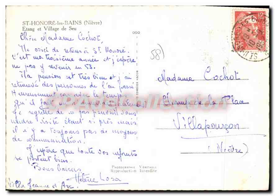CPSM St Honore Les Bains Etang Et Village de Seu — Rückseite