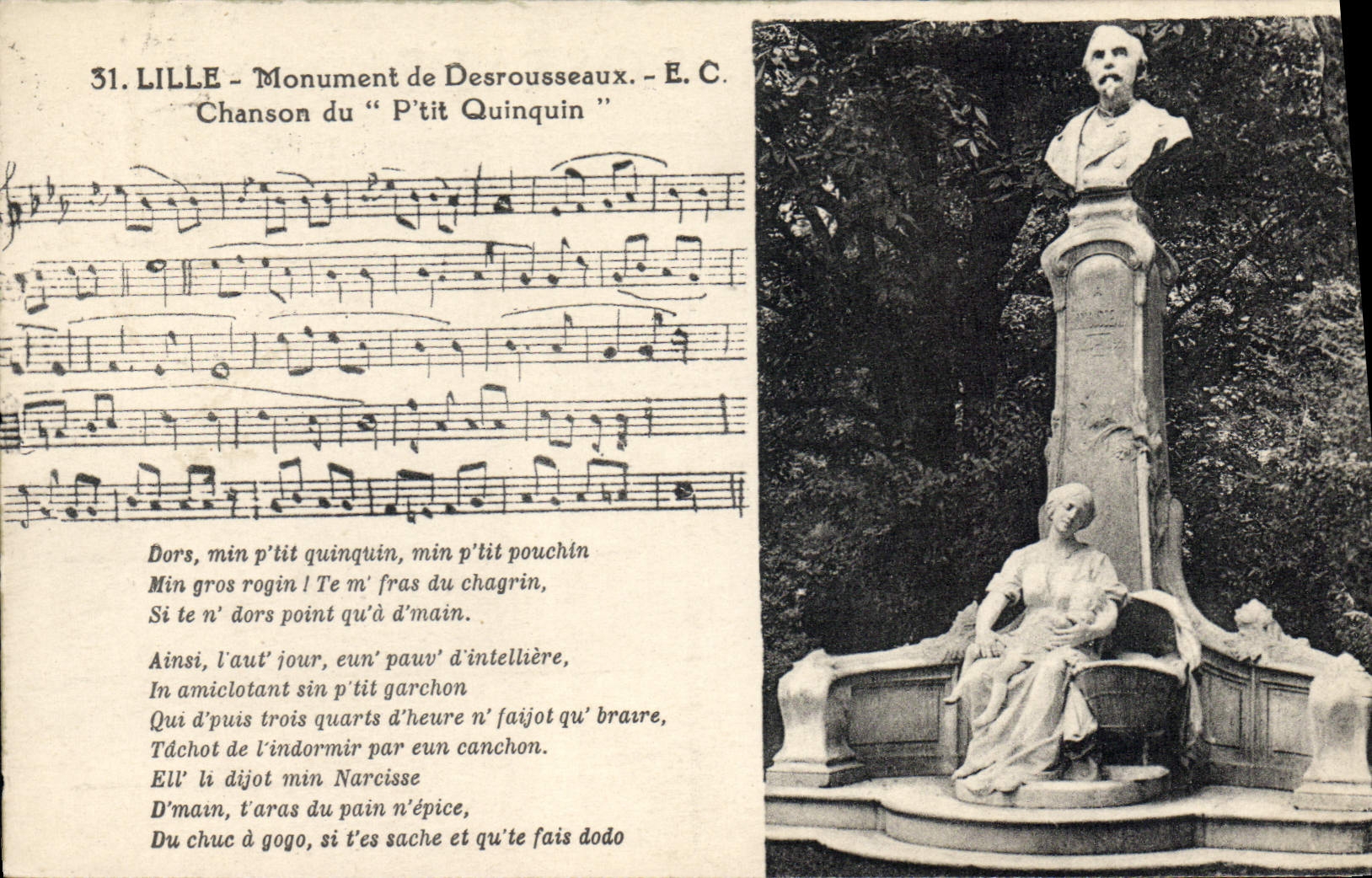 Lille - Monument de Desrousseaux - E.C. Chanson du 'P'tit Quinquin'