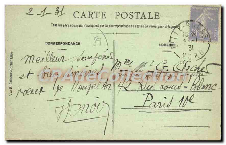 Lille - Monument de Desrousseaux - E.C. Chanson du 'P'tit Quinquin' — Verso