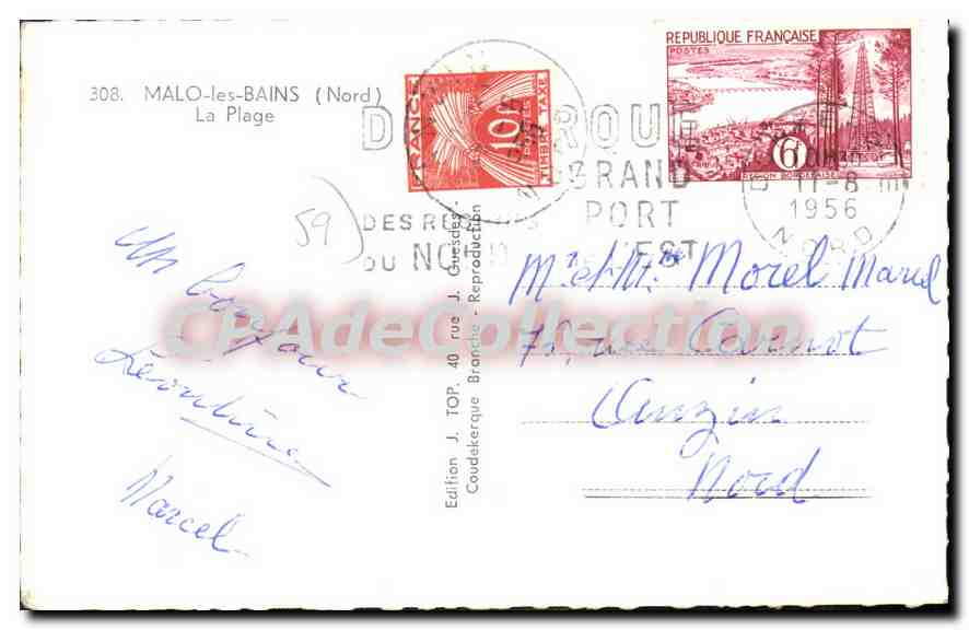 Malo-les-Bains — plage animée — Edition J. TOP, n°308 — Verso