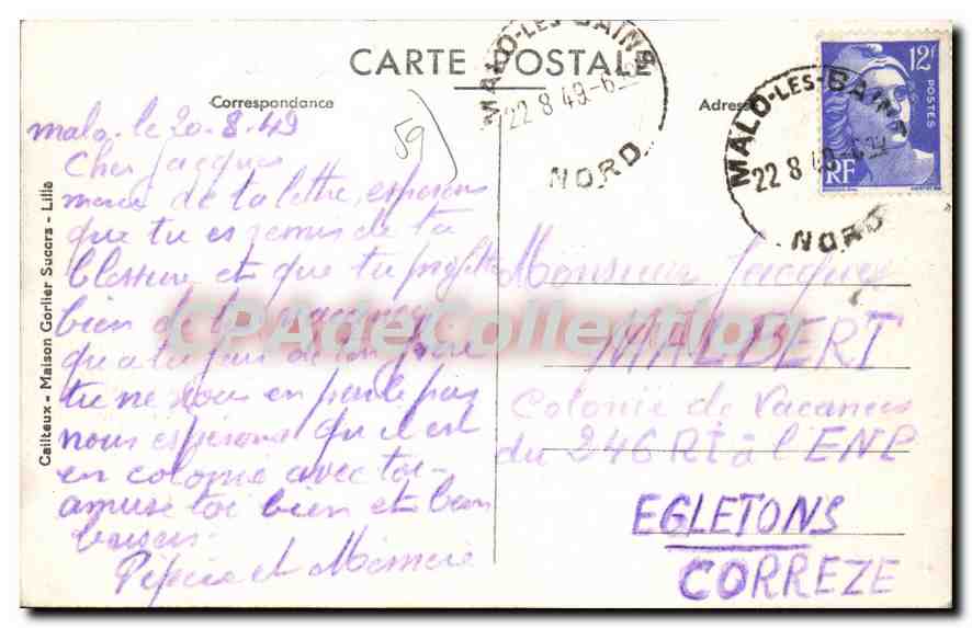 MALO-les-BAINS — Les ébats sur la Plage — E.C. — Verso