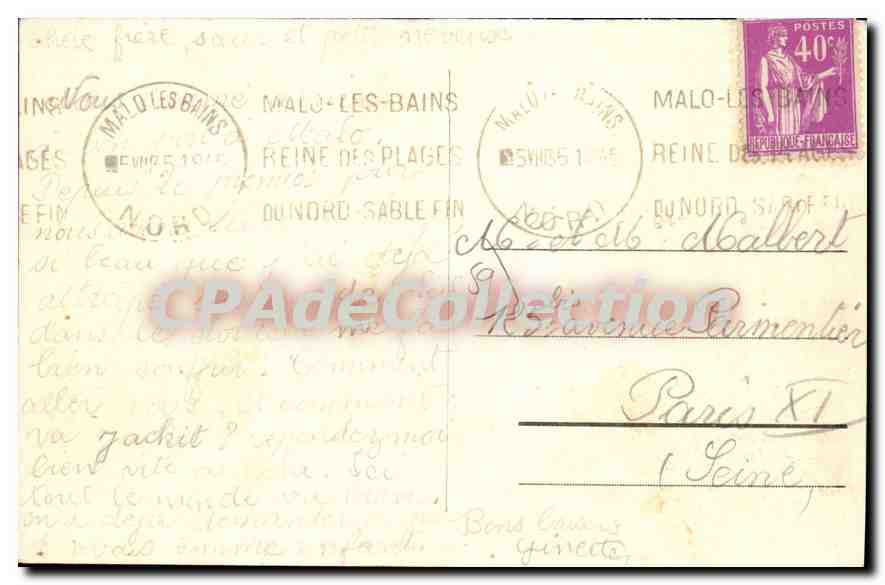 CPA Malo Les Bains La Plage Et La Rotonde — Verso