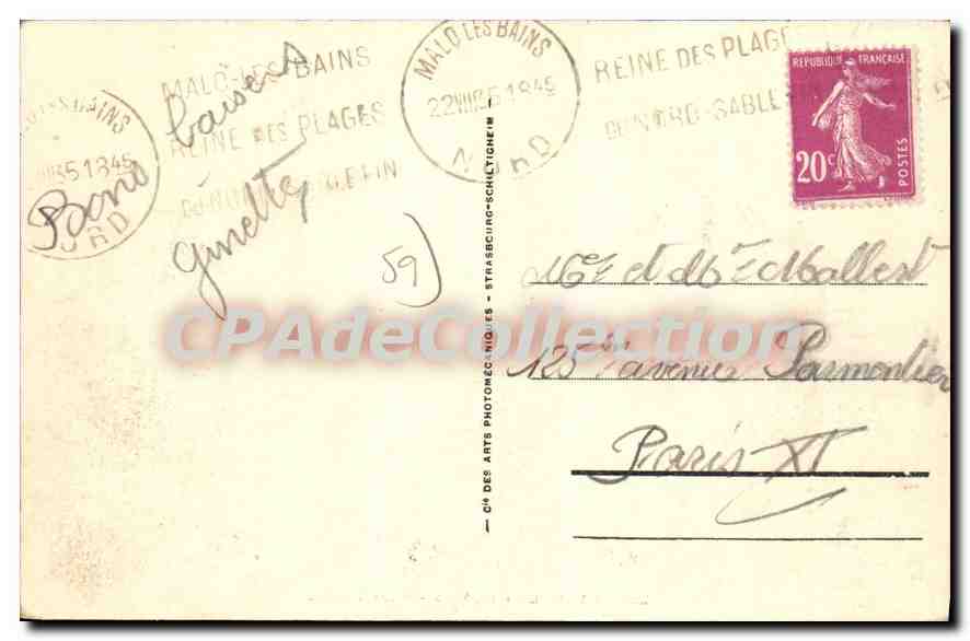 CPA Malo Les Bains Place Turenne — Verso