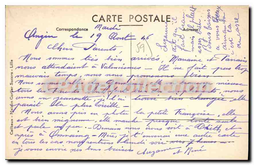 Valenciennes - Estatua de Watteau - E.C. n°12 — Reverso