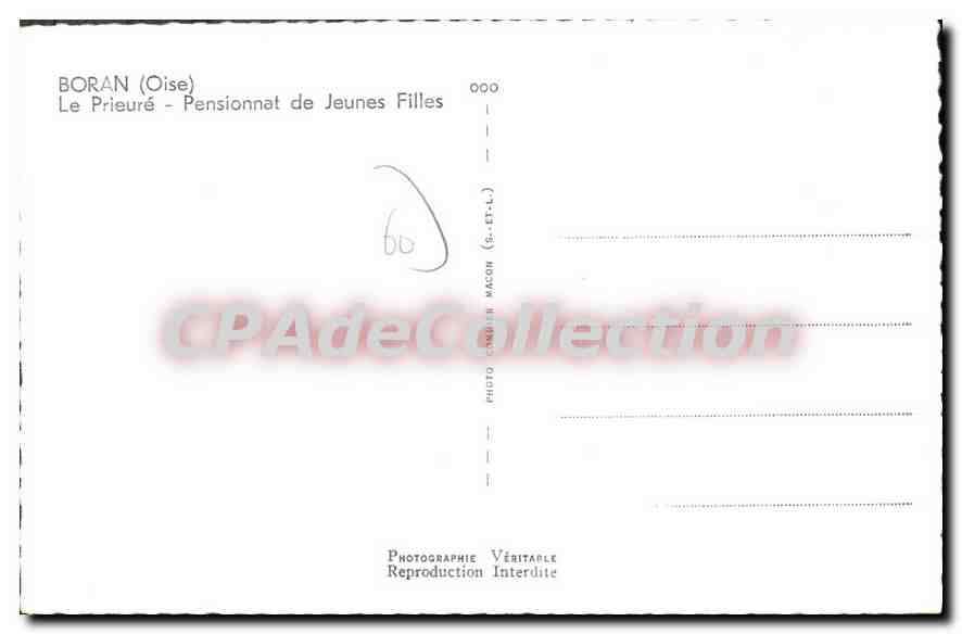 Boran (Oise) — Le Prieuré - Pensionnat de Jeunes Filles — Photo Combien Macon — Rückseite
