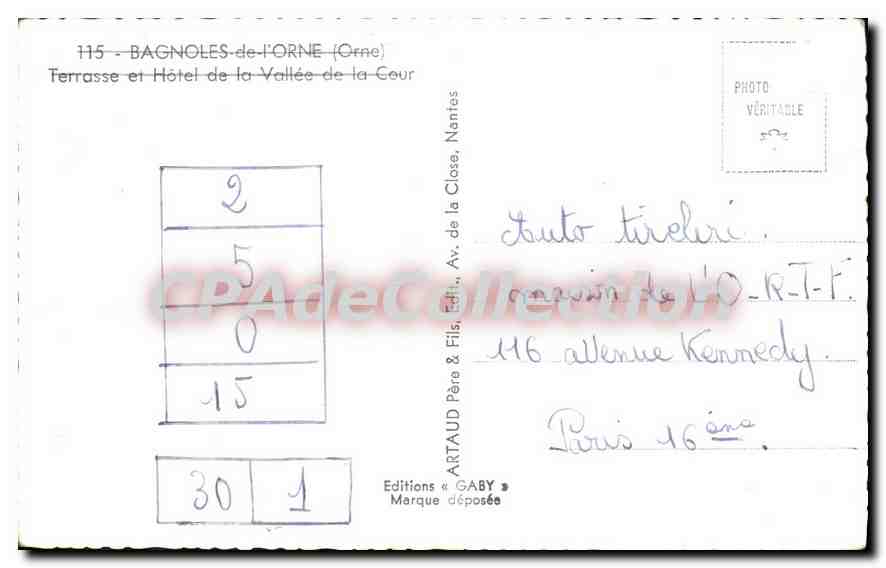 CPA Bagnoles De I'Orne hôtel de la vallée de la Cour — Rückseite