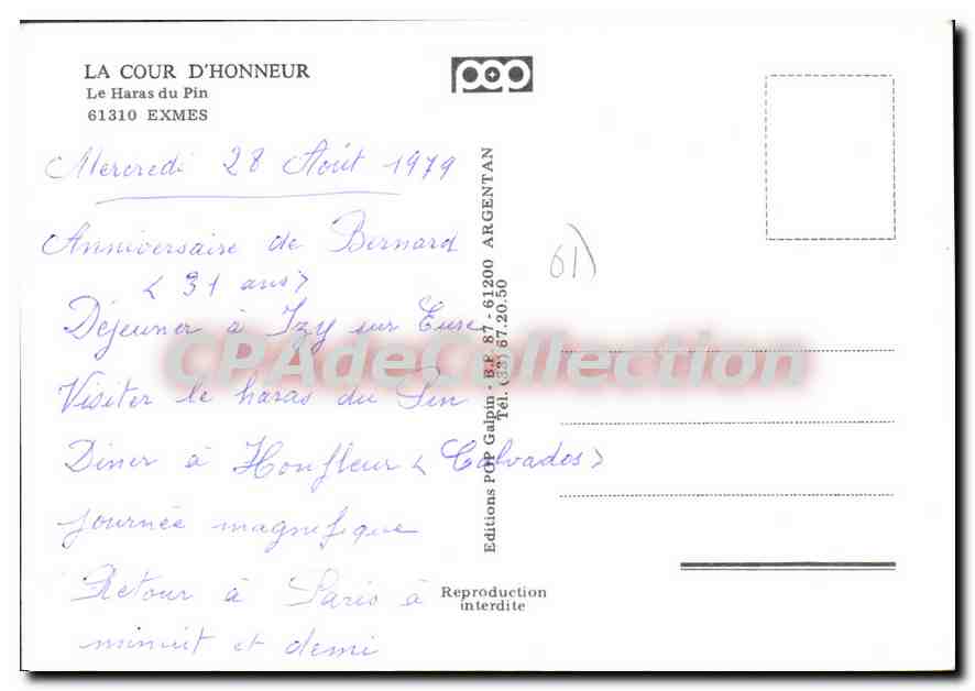 CPSM La Cour D'Honneur Le Haras Du Pin Exmes — Rückseite