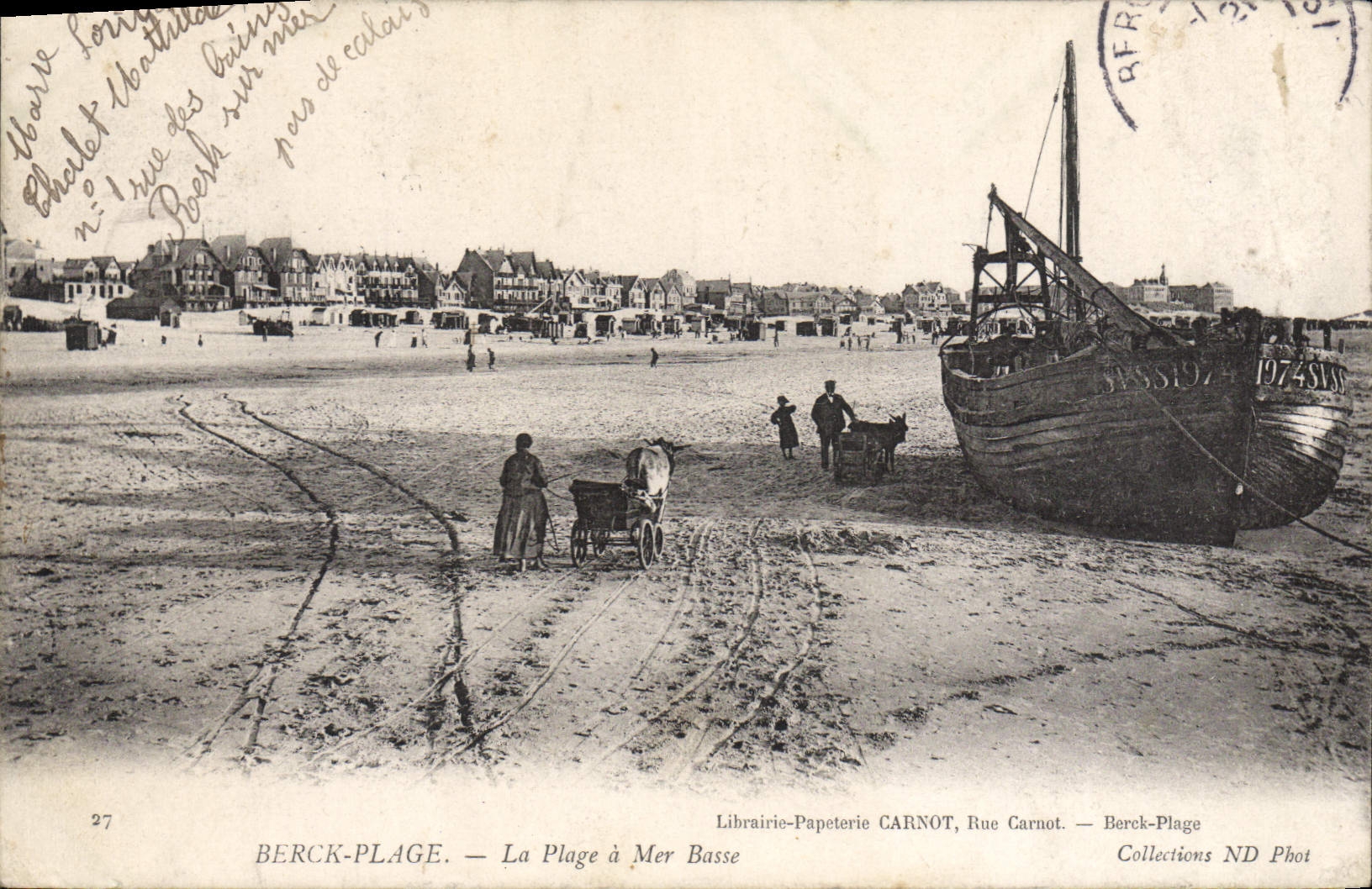 Berck-Plage — La Plage à Mer Basse — Librairie-Papeterie CARNOT, Rue Carnot
