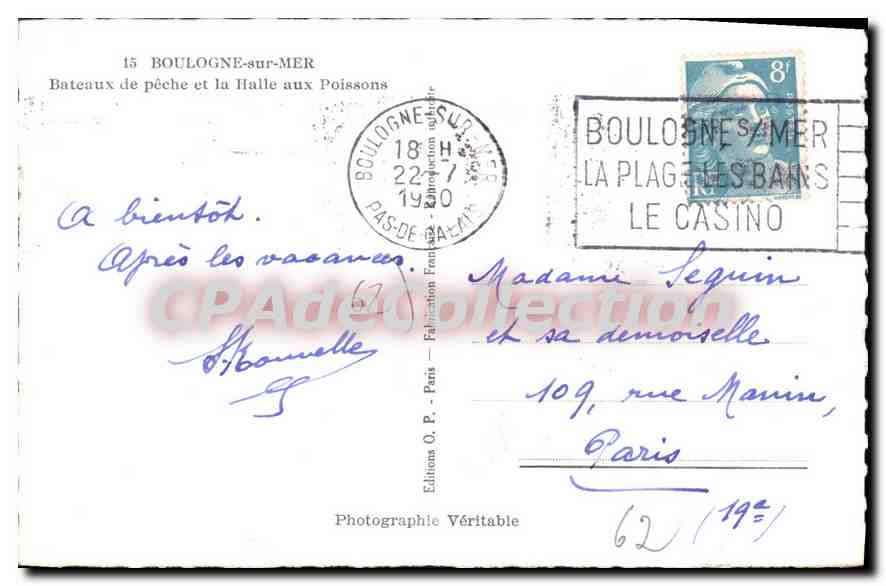 Boulogne-sur-Mer — Barche da pesca e la Pescheria — Edizioni O.P. Paris — Verso
