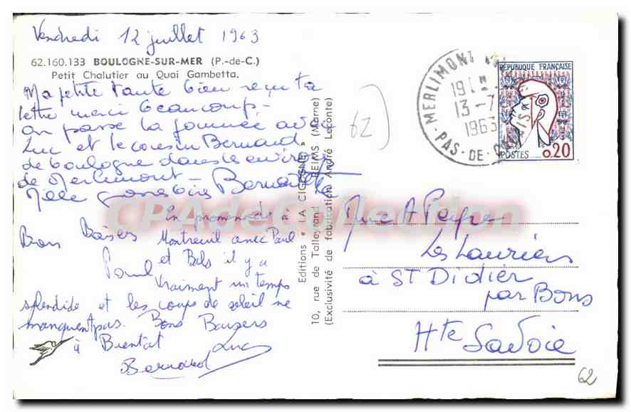 Port de Boulogne-sur-Mer — vue des bateaux de pêche et du quai — Éditions LA CIGOGNE — Verso
