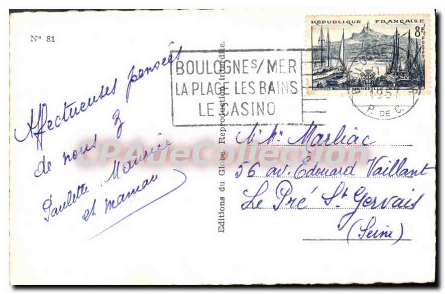 Boulogne-sur-Mer — Panoramablick mit zwei Frauen — Éditions du Globe, n°81 — Rückseite