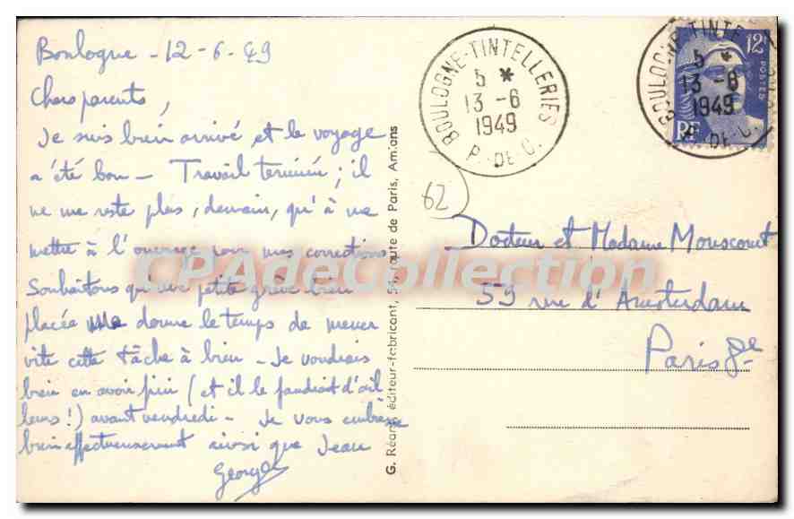 Boulogne-sur-Mer — El Puerto — G. Récard, editor de París, n°34 — Reverso