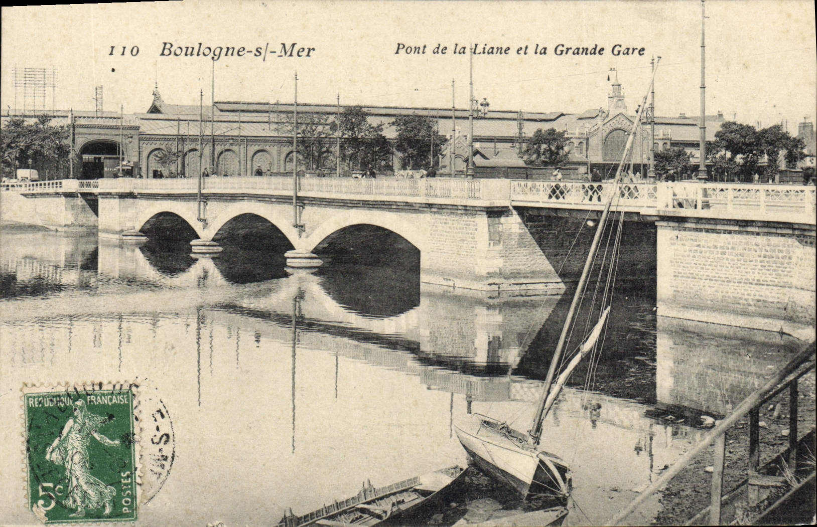 Boulogne-sur-Mer — Pont de la Liane et la Grande Gare — éditeur inconnu, n° 110