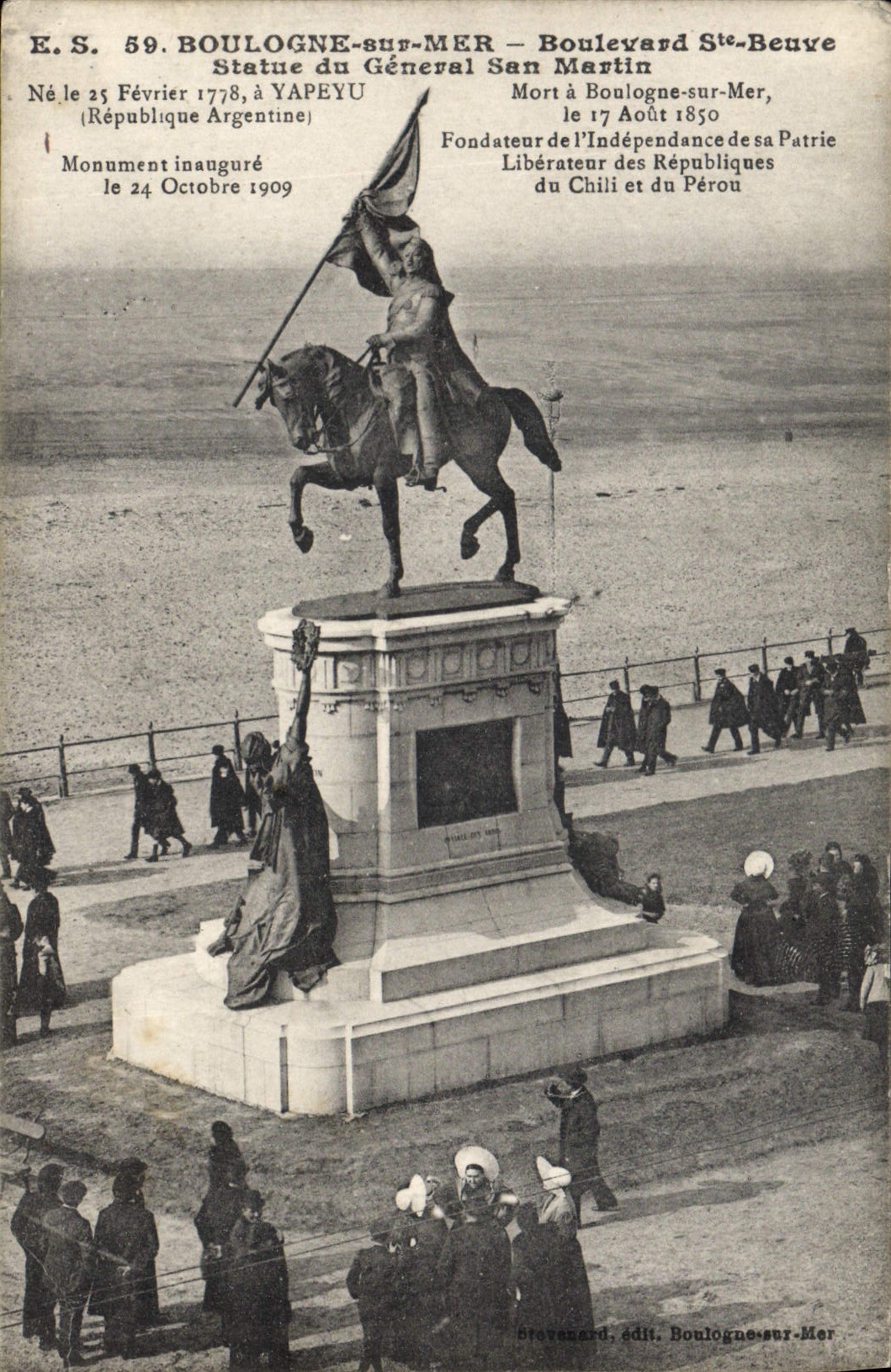 Boulogne-sur-Mer — Statue du Général San Martín — Éditeur Brovannard, n° 59