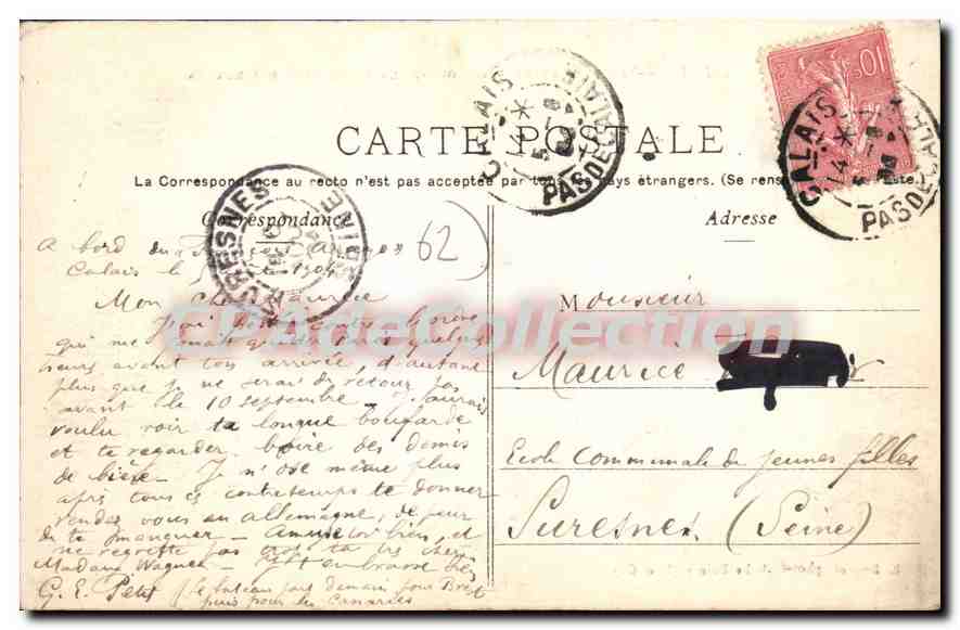 Calais — Am Fuße der westlichen Mole, die Austreibung von Schalentieren — E. Boudot, phot-édit. Le Raincy (S.-et-O.) — Rückseite