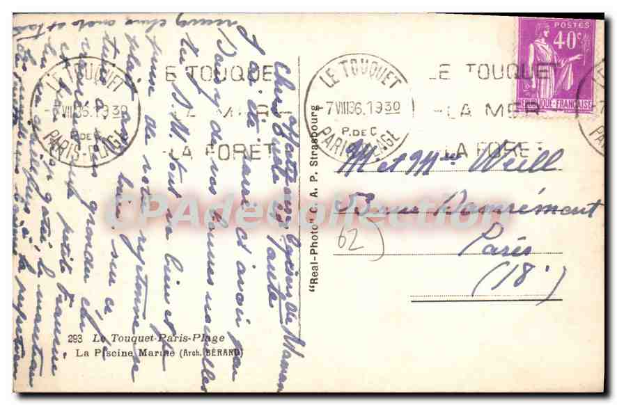 CPA Le Touquet Paris Plage La Piscine Marine — Rückseite