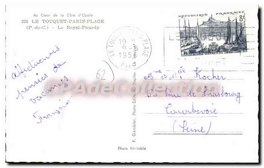 Hôtel Le Royal-Picardy — Le Touquet-Paris-Plage — Gam — Verso