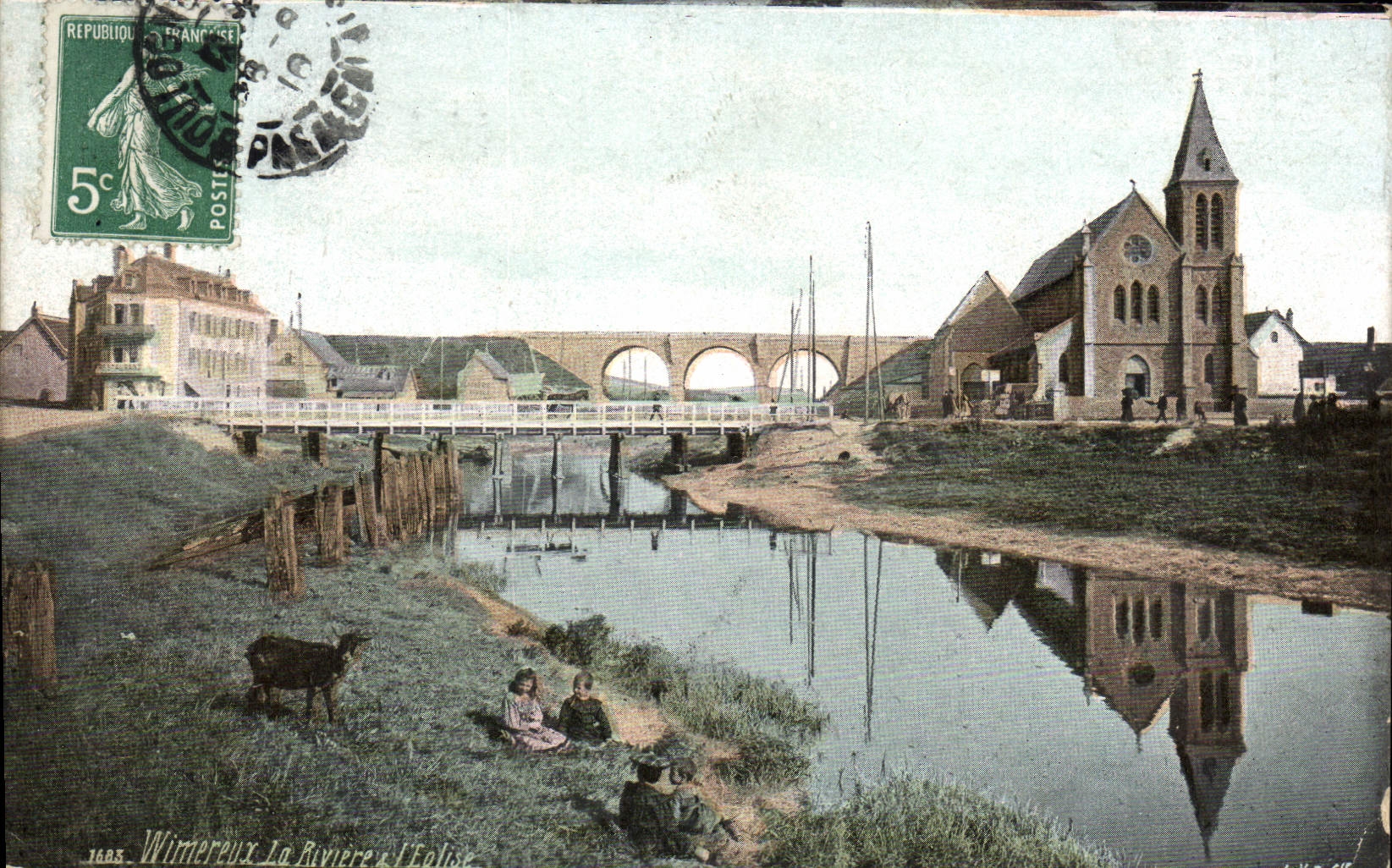 CPA WIMEREUX rivière église
