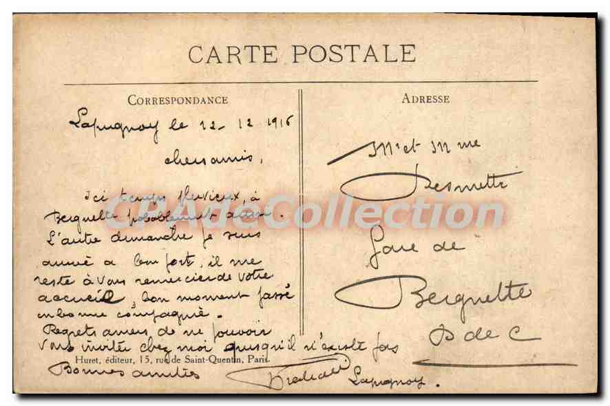 CPA Carency Une Maison Du Village — Back