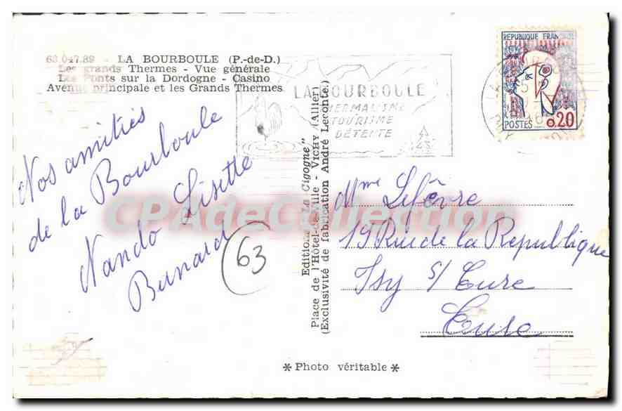 La Bourboule — La perle des Villes d'eaux — Édition de l'Hôtel-Ville (Vichy) - 63 047.89 — Achterkant