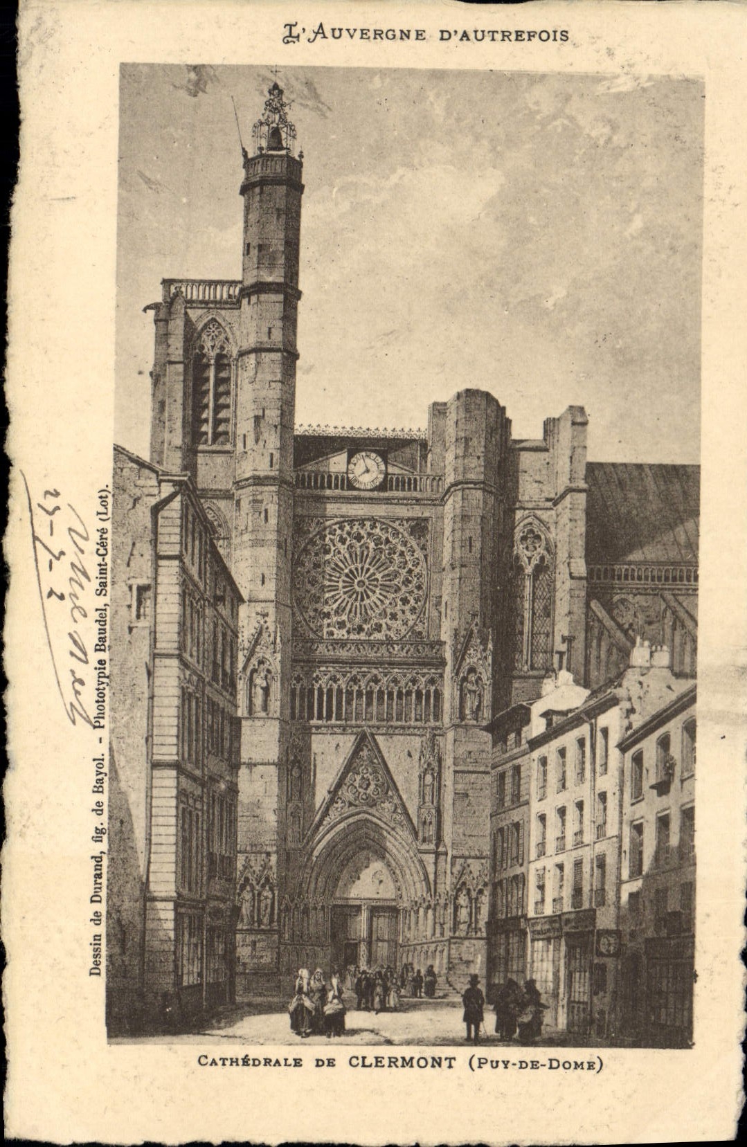 Cathédrale de Clermont (Puy-de-Dôme) — dessin de Durand, phototypie Bayol — éditeur L'Auvergne d'autrefois - Recto