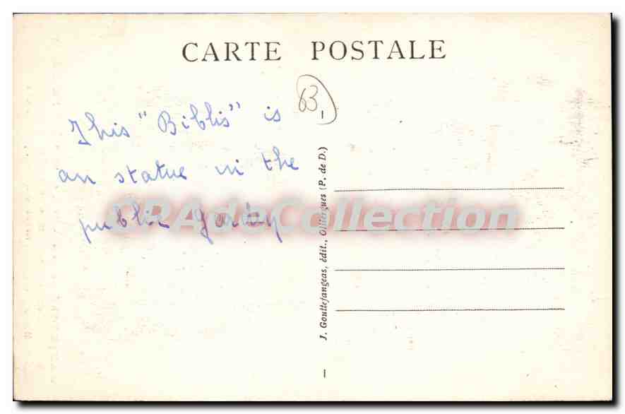Biblis pleurant — Jardin des Plantes, Clermont-Ferrand — J. Goude/jangas, édit. P. de D. — Verso