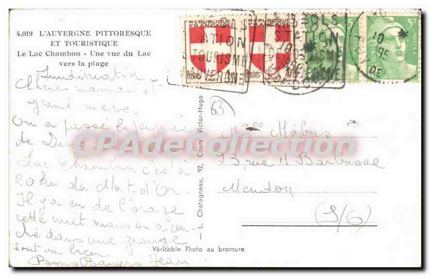 Le Lac Chambon — Vue vers la plage — Éditeur Elcée, n° 4.019 — Verso