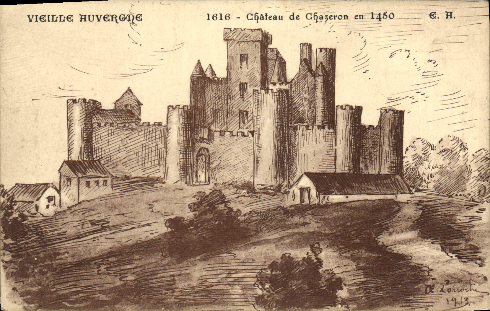 Château de Chazeron — Vieille Auvergne — Éditeur E. H. / A. Loroche 1913