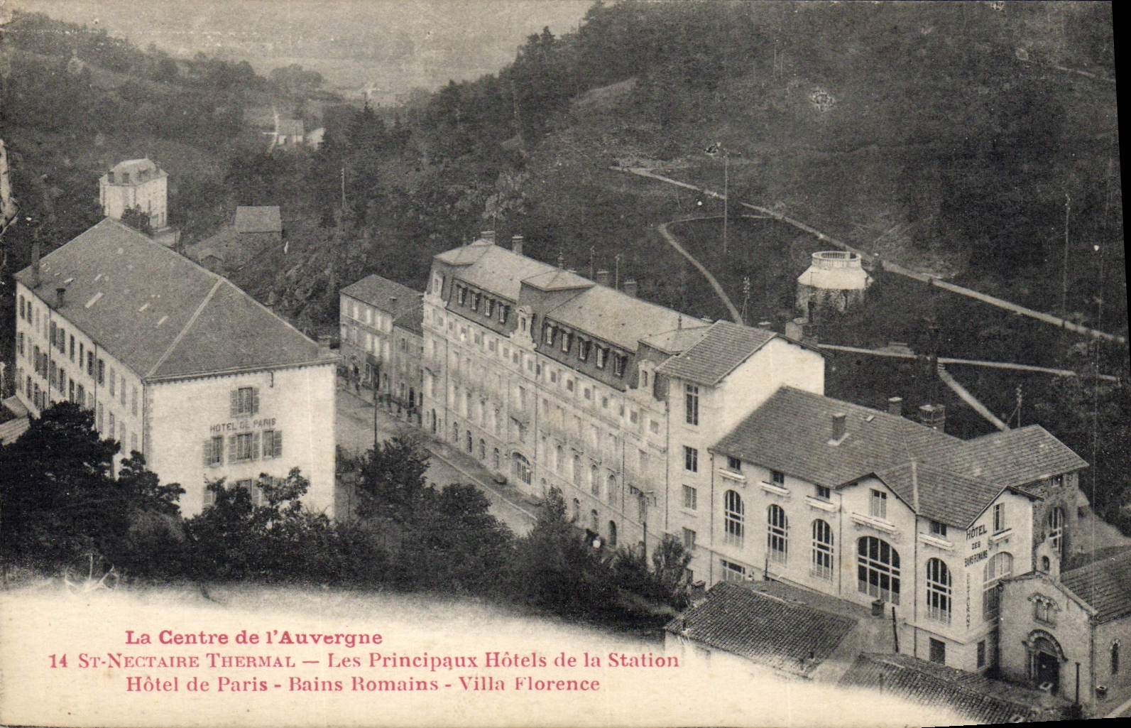 CPA St Nectaire Thermal Les Principaux hôtels de la station Bains romains villa Florence hôtel de pa