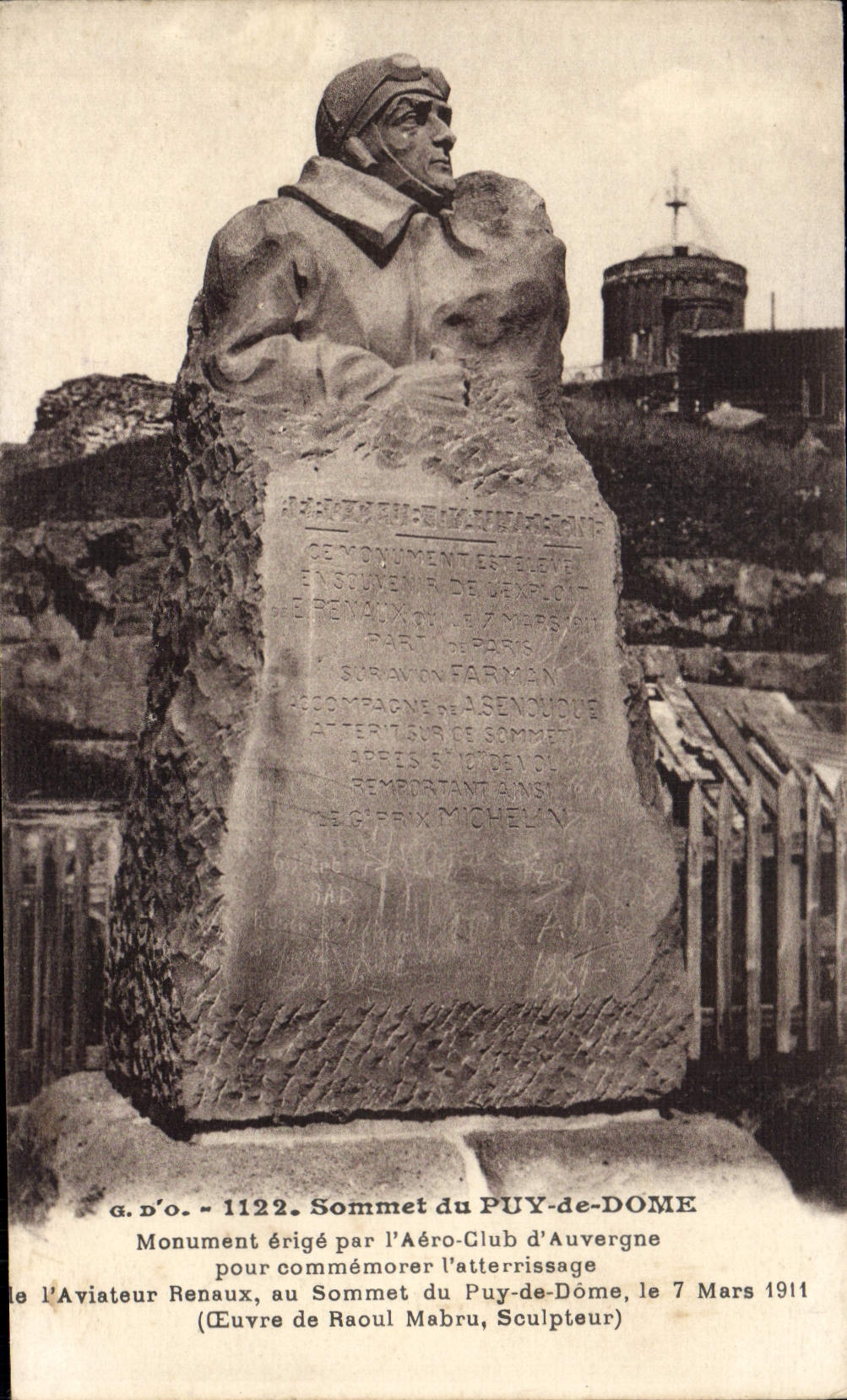 CPA Sommet Du Puy De Dome Monument Aéro-club aviateur Renaux 7 mars 1911