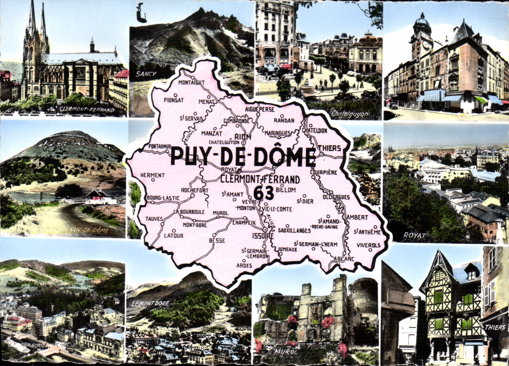 Puy-de-Dôme — carte postale panoramique avec carte détaillée — Cité des Arts Photomécaniques, Paris - Anverso