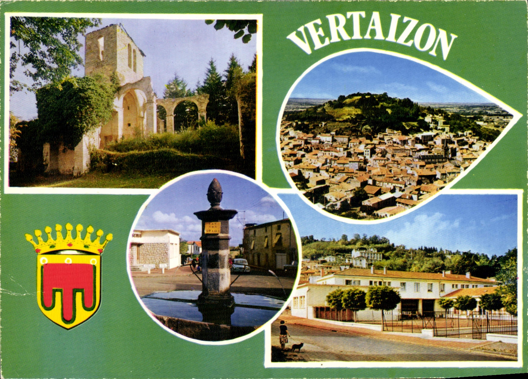 Vertaizon — allgemeiner Luftbildblick, Kirche, Brunnen, Wappen — Conblier Imprimeur Micron