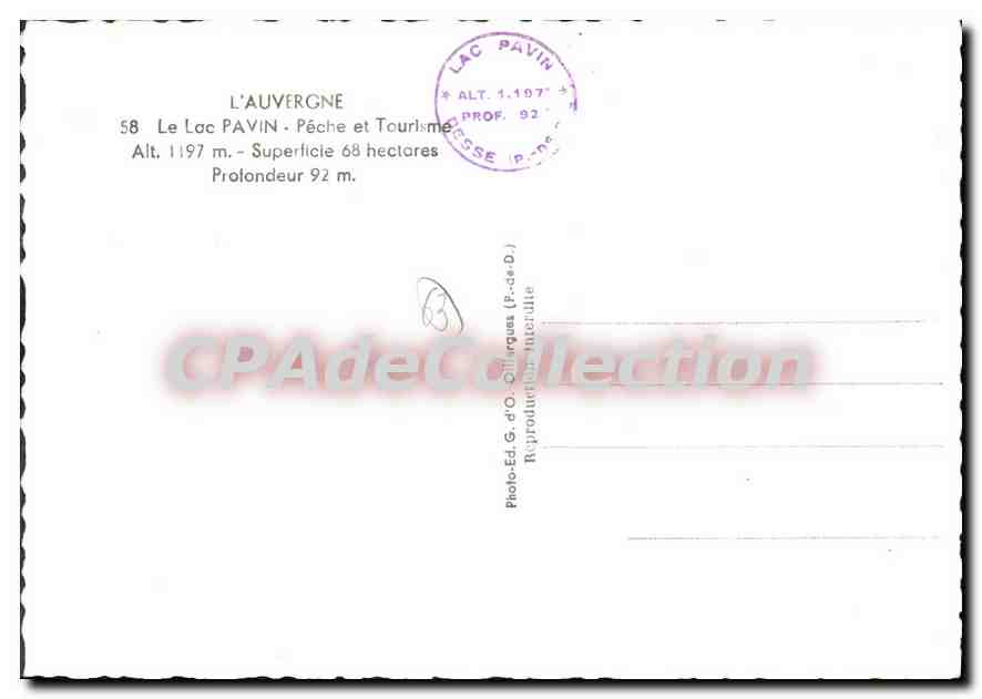 Lac Pavin — L'Auvergne — Éd. G. d'O. Ollivargues — Reverso
