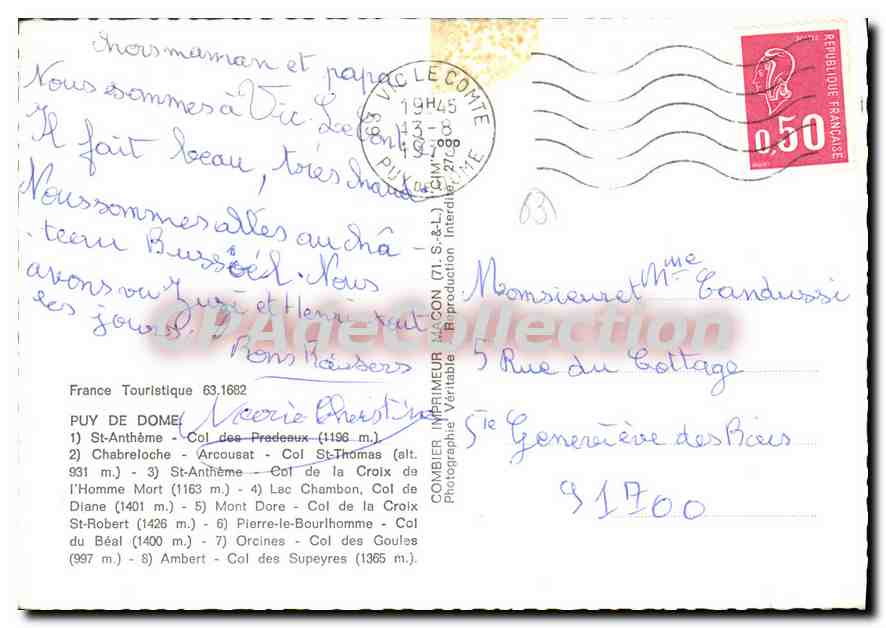 Les cols en Ouvèrgne — Puy de Dôme — Éditeur : Combière Imprimeur — Reverso