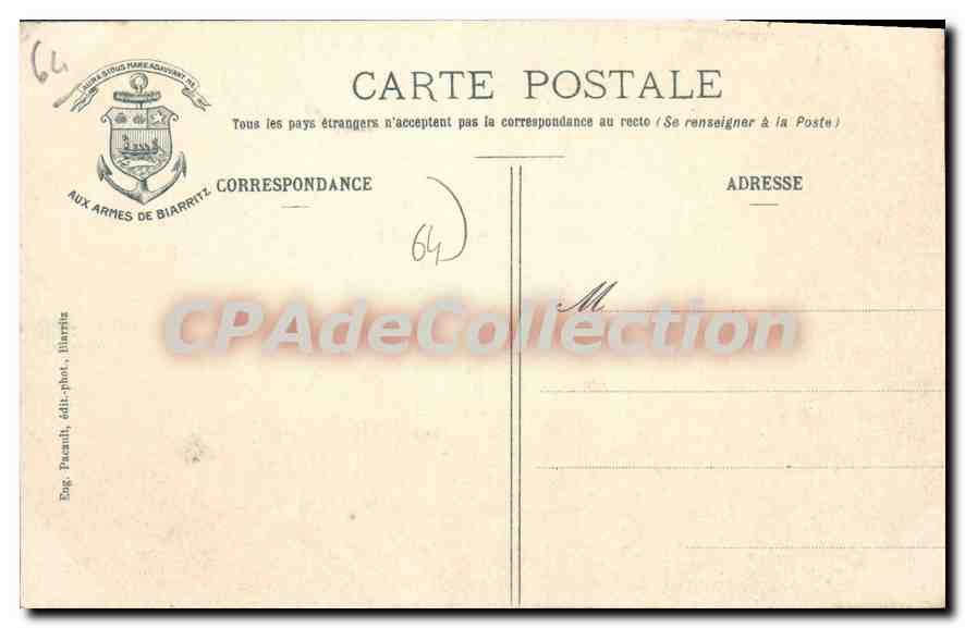 CPA Biarritz La Grande Plage Et Le Casino Municipal — Rückseite