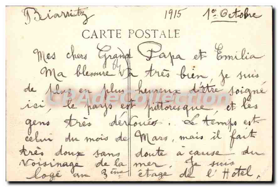 CPA Biarritz Le Casino Bellevue — Rückseite