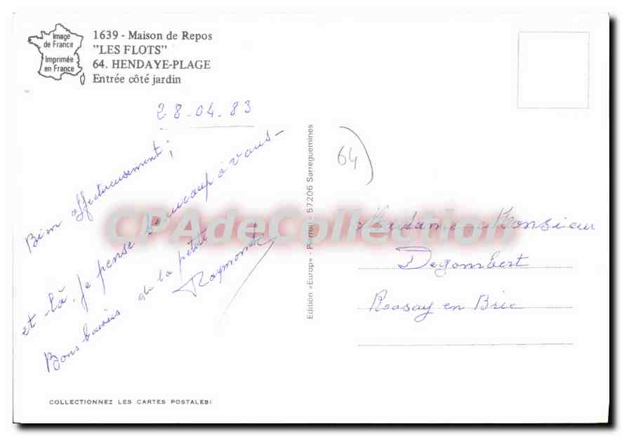 Maison de Repos 'LES FLOTS' — Hendaye-Plage — Édition Europa — Verso
