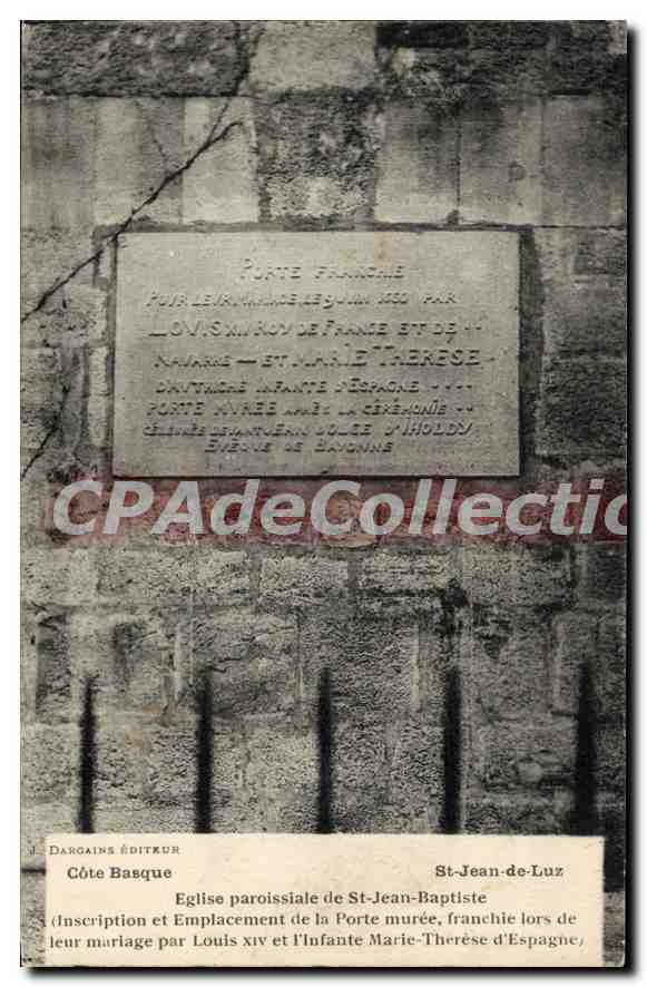 Porte française murée — inscription commémorative du mariage de Louis XIV et Marie-Thérèse d'Espagne — éditeur J. Dargains, Côte Basque