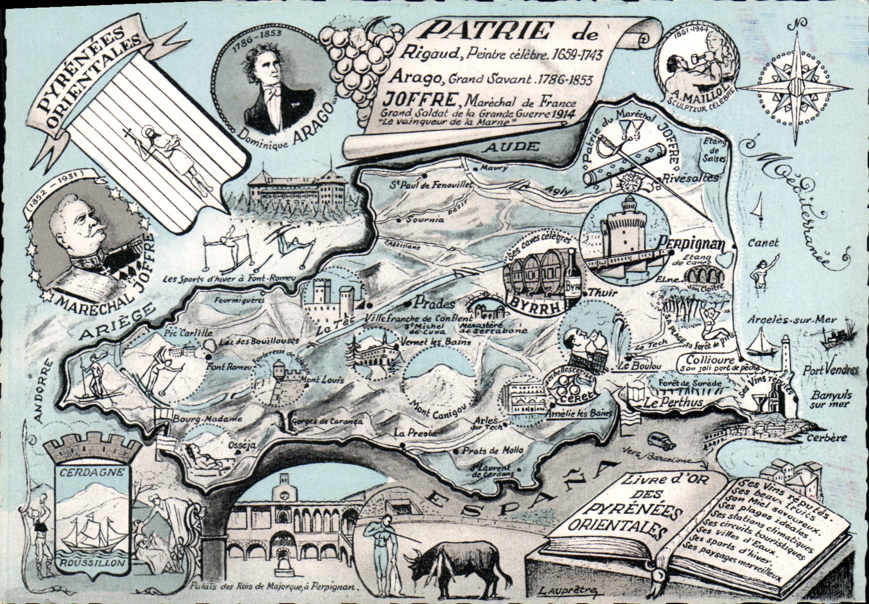 Pyrénées Orientales — Carte touristique illustrée — Éd. L. Chataigneo, 64