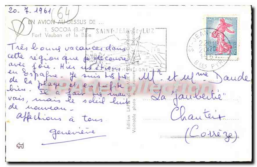 Vue aérienne de Saint-Jean-de-Luz — Fort Vauban et la baie — Édition Latine 1923 — Reverso