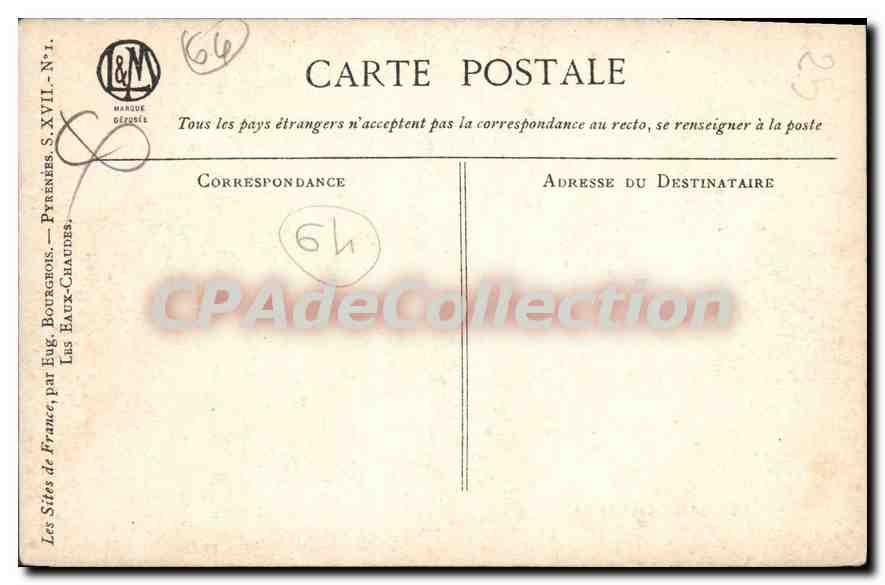 Les Eaux-Chaudes — Pyrénées — Verlag L&M Marque Géographique, Nr. XVII — Rückseite