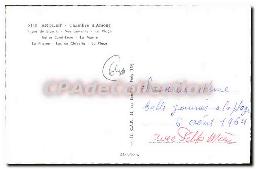 Anglet - La Chambre d'Amour — légende des amants noyés — Réal-Photo — Rückseite