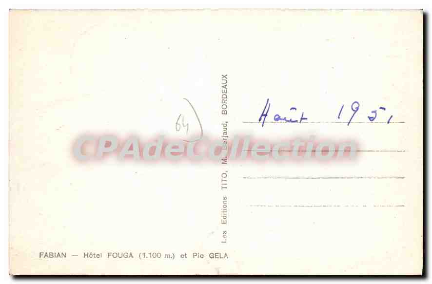 Hôtel Fouga (1.100 m) und Pic Gela — Tito — Fabian Editions, Bordeaux — Rückseite